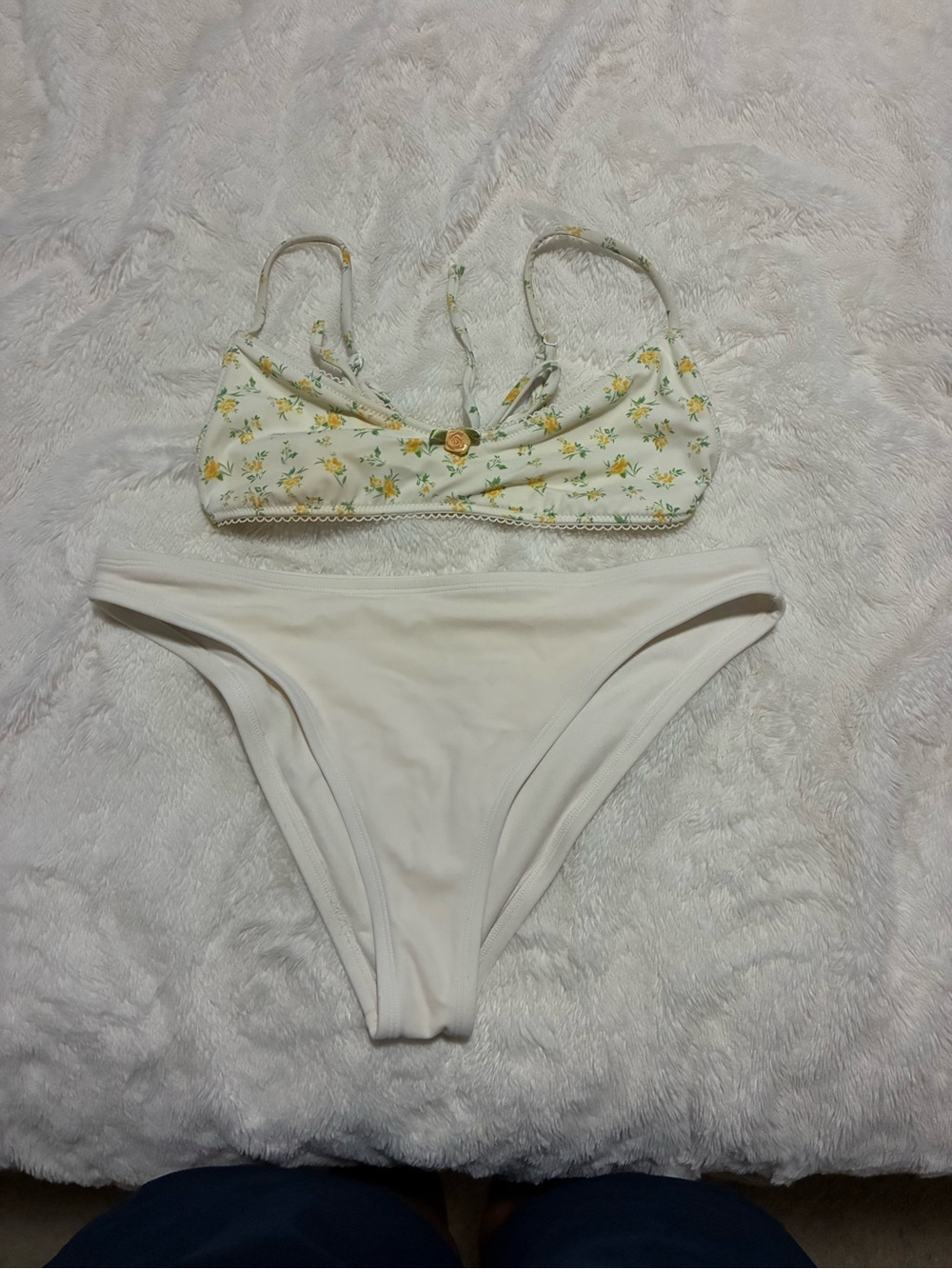 PacSun White Bikini Set with Yellow Floral Top